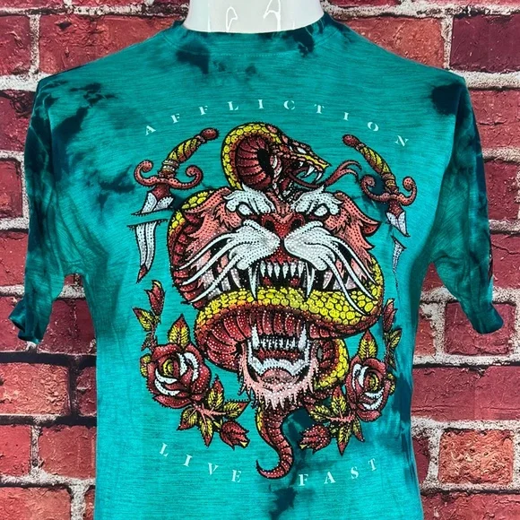 Affliction Black Label Men’s Tiger Rhinestone Short Sleeve T-shirt- XL /3XL -NWT - Picture 3 of 14